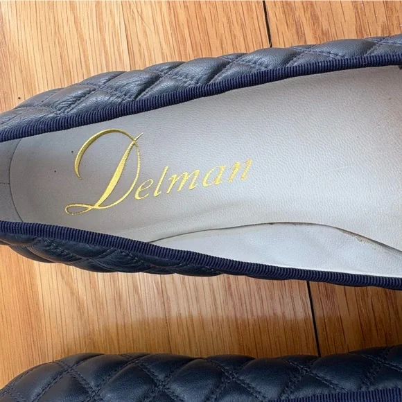 Delman Quilted Leather Ballet Flats in Navy Blue cap toe - Picture 11 of 12